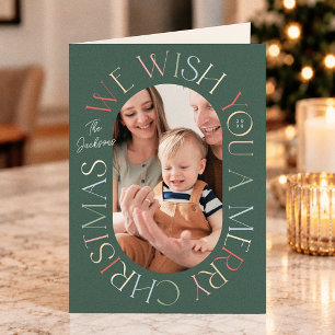 Retro Kleurrijke Groene Vakantiefoto Kerstmis Feestdagen Kaart