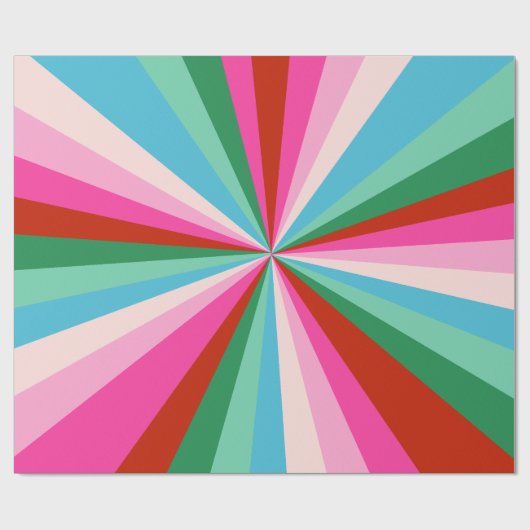 Retro Kleurrijke Groovy Burst Stripes Kerstmis Cadeaupapier (Vlak)