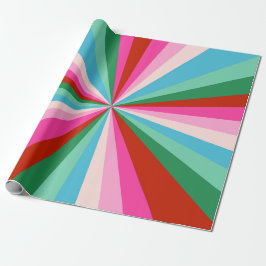 Retro Kleurrijke Groovy Burst Stripes Kerstmis Cadeaupapier