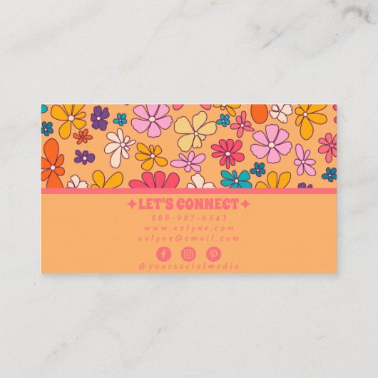 Retro Kleurrijke Groovy Floral Boho Girly Trendy Visitekaartje (Achterkant)