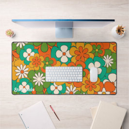 Retro Kleurrijke Groovy Flower Script naam Bureaumat