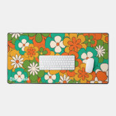 Retro Kleurrijke Groovy Flower Script naam Bureaumat (Keyboard & Muis)