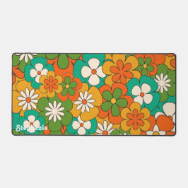 Retro Kleurrijke Groovy Flower Script naam Bureaumat