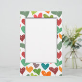 Retro Kleurrijke Groovy Valentijn Hearts Pattern Briefpapier (Staand voorkant)