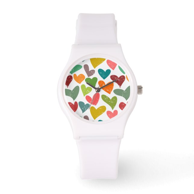 Retro Kleurrijke Groovy Valentijn Hearts Pattern Horloge (Voorkant)
