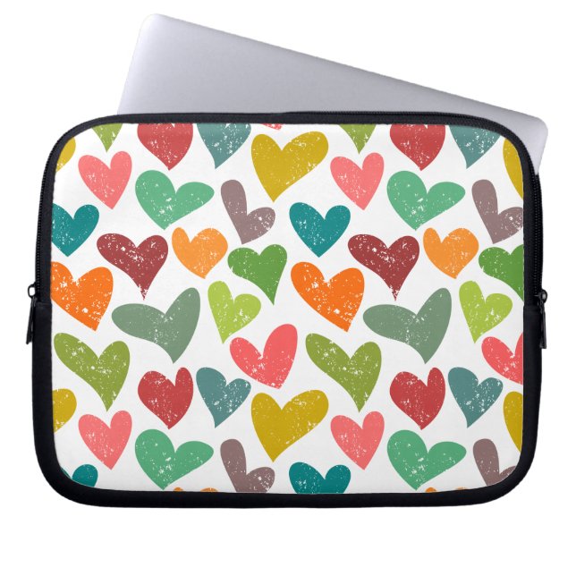 Retro Kleurrijke Groovy Valentijn Hearts Pattern Laptop Sleeve (Voorkant)