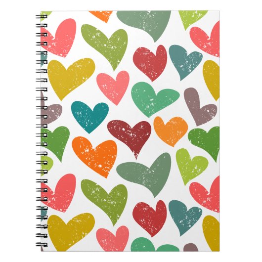 Retro Kleurrijke Groovy Valentijn Hearts Pattern Notitieboek (Voorkant)