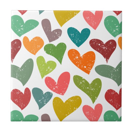 Retro Kleurrijke Groovy Valentijn Hearts Pattern Tegeltje (Voorkant)