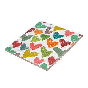 Retro Kleurrijke Groovy Valentijn Hearts Pattern Tegeltje