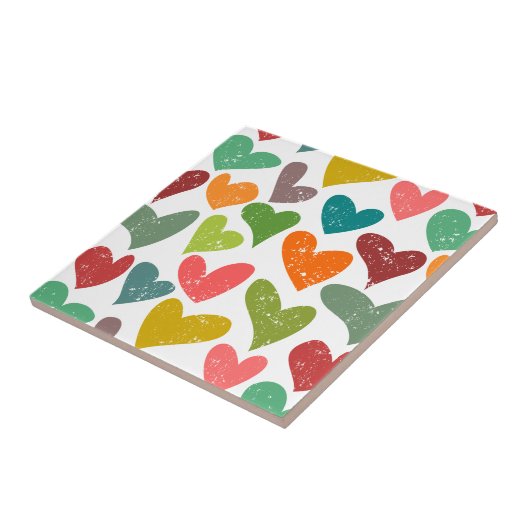 Retro Kleurrijke Groovy Valentijn Hearts Pattern Tegeltje (Zijkant)