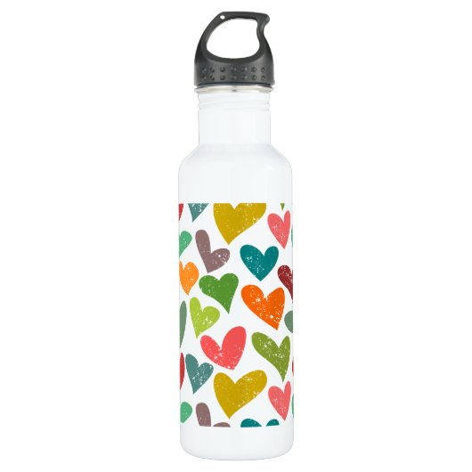 Retro Kleurrijke Groovy Valentijn Hearts Pattern Waterfles (Voorkant)