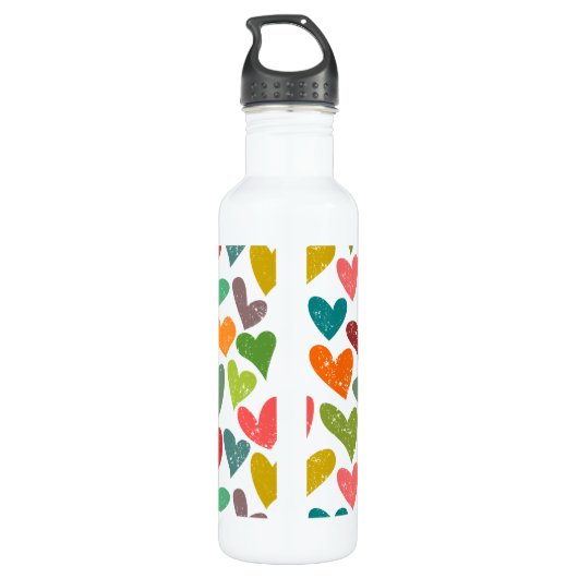 Retro Kleurrijke Groovy Valentijn Hearts Pattern Waterfles (Achterkant)