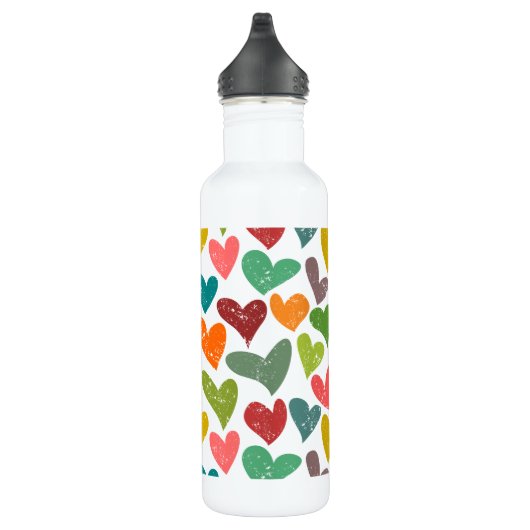Retro Kleurrijke Groovy Valentijn Hearts Pattern Waterfles (Rechts)