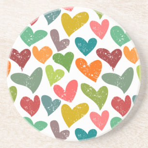 Retro Kleurrijke Groovy Valentijn Hearts Pattern Zandsteen Onderzetter