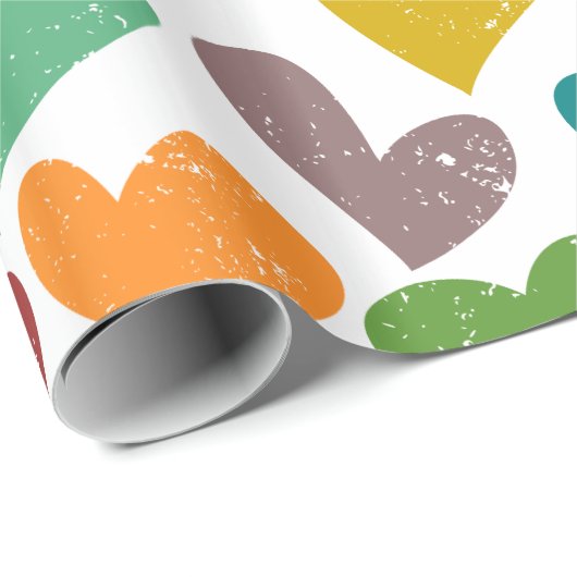 Retro Kleurrijke Groovy Valentijnsharten Patroon Cadeaupapier (Rol Hoek)