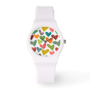 Retro Kleurrijke Groovy Valentijnsharten Patroon Horloge