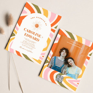 Retro Kleurrijke Groovy Wavy Boho Bruiloft QR Code Kaart