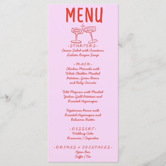 Retro Kleurrijke Hand Getrokken Funky Wedding Menu (Voorkant)