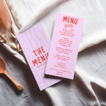 Retro Kleurrijke Hand Getrokken Funky Wedding Menu<br><div class="desc">Een kleurrijke retro funky moderne perzik sinaasappel bruiloft diner menu. Met een chique sjabloon ontwerp van boho  perzik achtergrond en rood vet typografie. En Hand getrokken stuk taart en hand geschreven hele script. Perfect en passend bij de hele suite.</div>