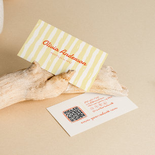 Retro Kleurrijke Hand Getrokken Groovy QR Code Visitekaartje