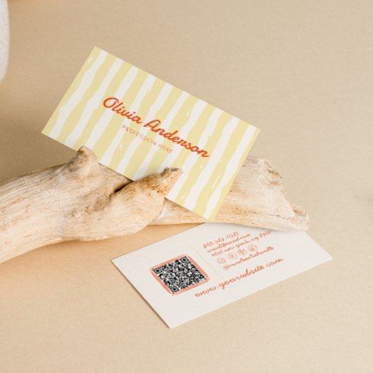 Retro Kleurrijke Hand Getrokken Groovy QR Code Visitekaartje