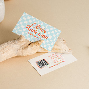 Retro Kleurrijke Hand Getrokken Groovy QR Code Visitekaartje