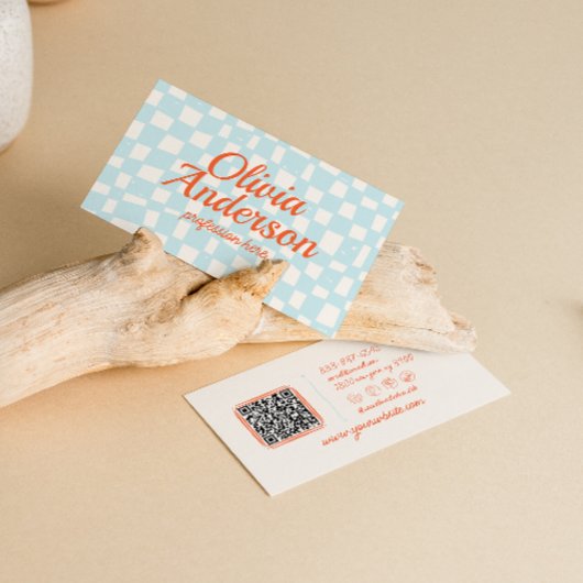 Retro Kleurrijke Hand Getrokken Groovy QR Code Visitekaartje