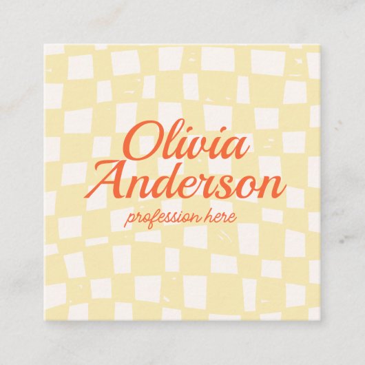 Retro Kleurrijke Hand Getrokken Groovy Schattige Vierkante Visitekaartje (Voorkant)