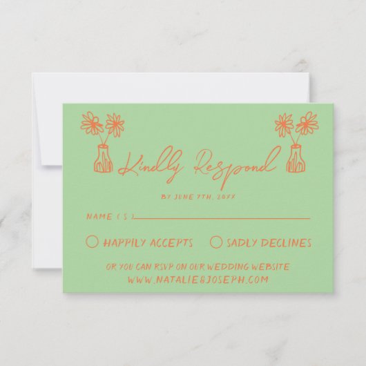 Retro Kleurrijke Hand Getrokken Heldere Kleur Leuk RSVP Kaartje (Voorkant)