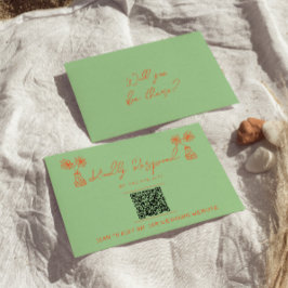 Retro Kleurrijke Hand Getrokken Heldere QR Code Br RSVP Kaartje