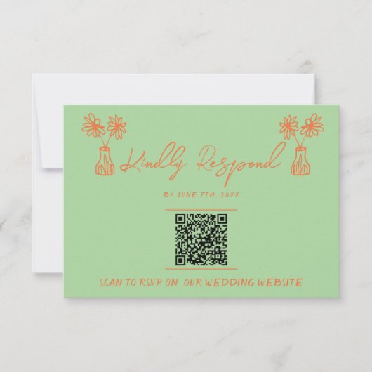 Retro Kleurrijke Hand Getrokken Heldere QR Code Br RSVP Kaartje (Voorkant)