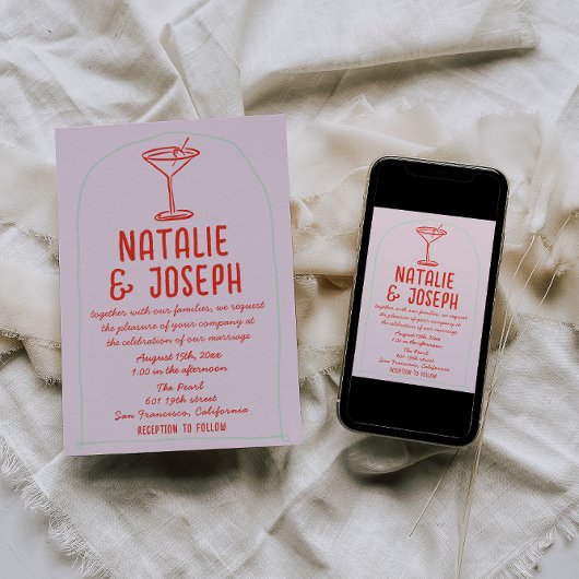 Retro Kleurrijke Hand Getrokken Martini Fotobruilo Kaart