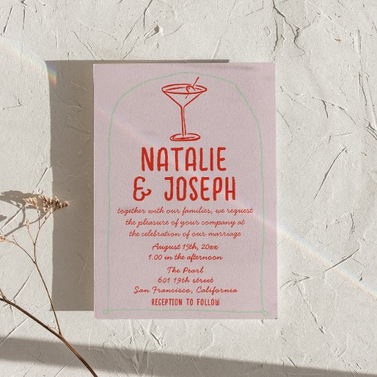 Retro Kleurrijke Hand Getrokken Martini Fotobruilo Kaart