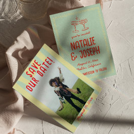 Retro Kleurrijke Hand getrokken Pastel Leuke Foto Save The Date