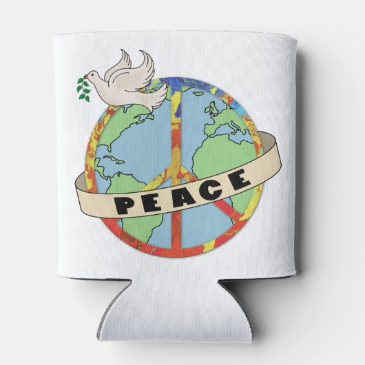 Retro Kleurrijke Hand Getrokken Wereldvrede met Du Blikjeskoeler (Achterkant)