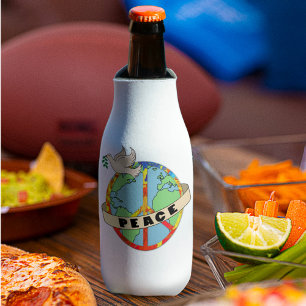 Retro Kleurrijke Hand Getrokken Wereldvrede met Du Flesjeskoeler