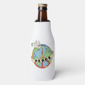 Retro Kleurrijke Hand Getrokken Wereldvrede met Du Flesjeskoeler (Fles Voorkant)