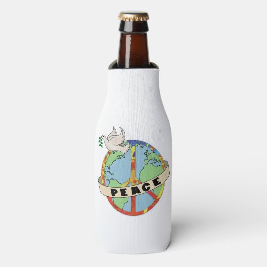 Retro Kleurrijke Hand Getrokken Wereldvrede met Du Flesjeskoeler (Fles Voorkant)