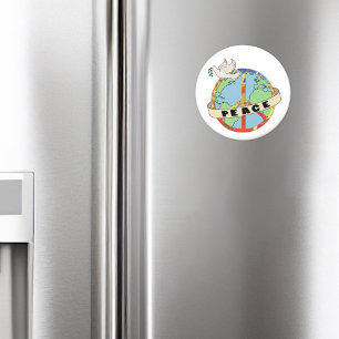 Retro Kleurrijke Hand Getrokken Wereldvrede met Du Magneet