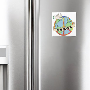 Retro Kleurrijke Hand Getrokken Wereldvrede met Du Magneet