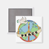 Retro Kleurrijke Hand Getrokken Wereldvrede met Du Magneet (Voorkant / Achterkant)