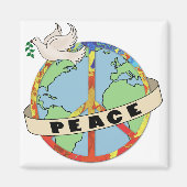 Retro Kleurrijke Hand Getrokken Wereldvrede met Du Magneet (Voorkant)
