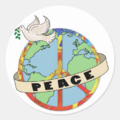 Retro Kleurrijke Hand Getrokken Wereldvrede met Du Ronde Sticker (Voorkant)