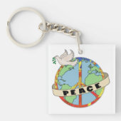 Retro Kleurrijke Hand Getrokken Wereldvrede met Du Sleutelhanger (Voorkant)