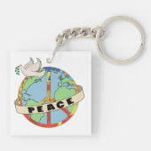 Retro Kleurrijke Hand Getrokken Wereldvrede met Du Sleutelhanger (Achterkant)