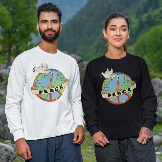 Retro Kleurrijke Hand Getrokken Wereldvrede met Du T-shirt