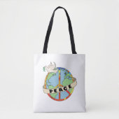 Retro Kleurrijke Hand Getrokken Wereldvrede met Du Tote Bag (Voorkant)