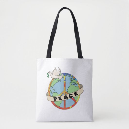 Retro Kleurrijke Hand Getrokken Wereldvrede met Du Tote Bag (Voorkant)