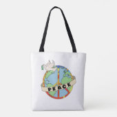 Retro Kleurrijke Hand Getrokken Wereldvrede met Du Tote Bag (Achterkant)