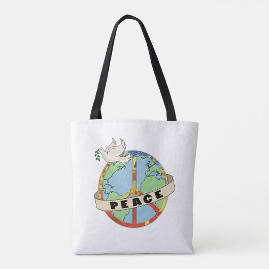 Retro Kleurrijke Hand Getrokken Wereldvrede met Du Tote Bag (Achterkant)